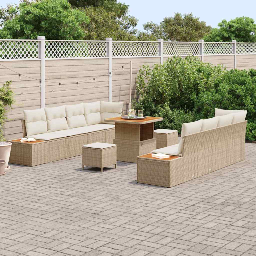 Tuinbankenset met kussen met opslag 11 pcs Beige Poly riet is nu te koop bij PeponiXL, paradijselijk wonen!