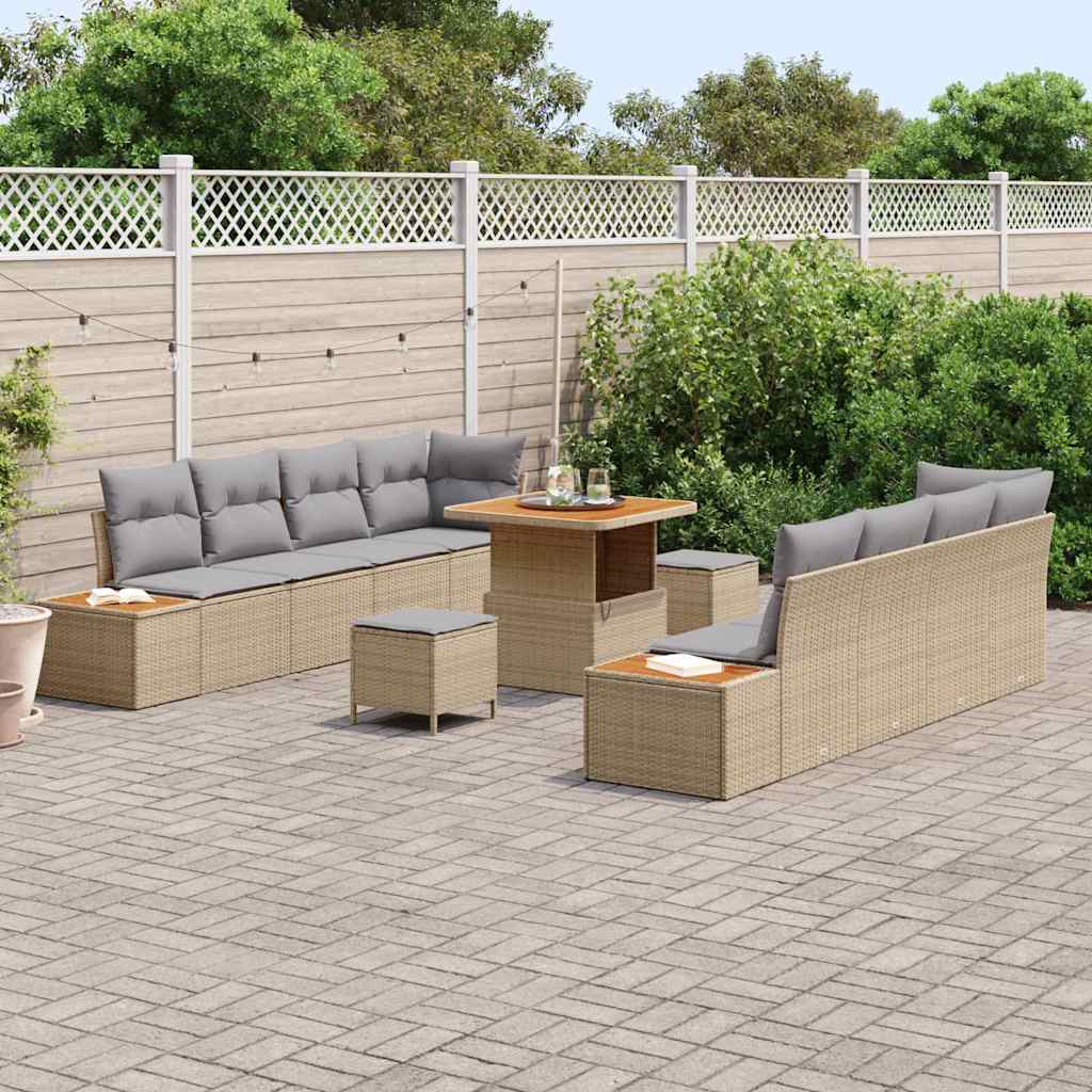 Tuinbankenset met kussen met opslag 11 pcs Beige Poly riet is nu te koop bij PeponiXL, paradijselijk wonen!