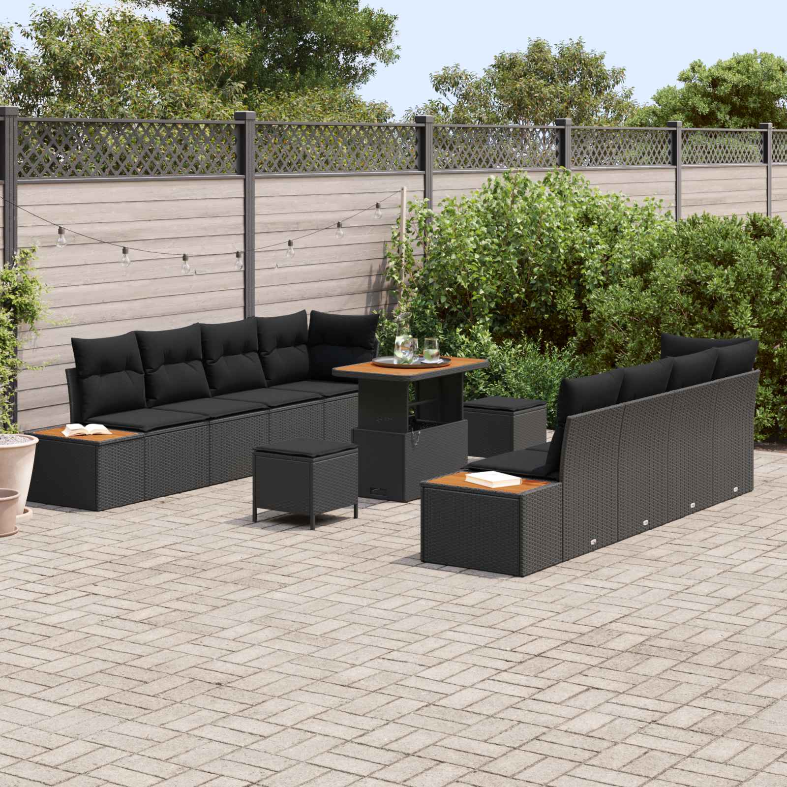 Tuinbankenset met kussen met opslag 11 pcs Zwart Poly riet is nu te koop bij PeponiXL, paradijselijk wonen!