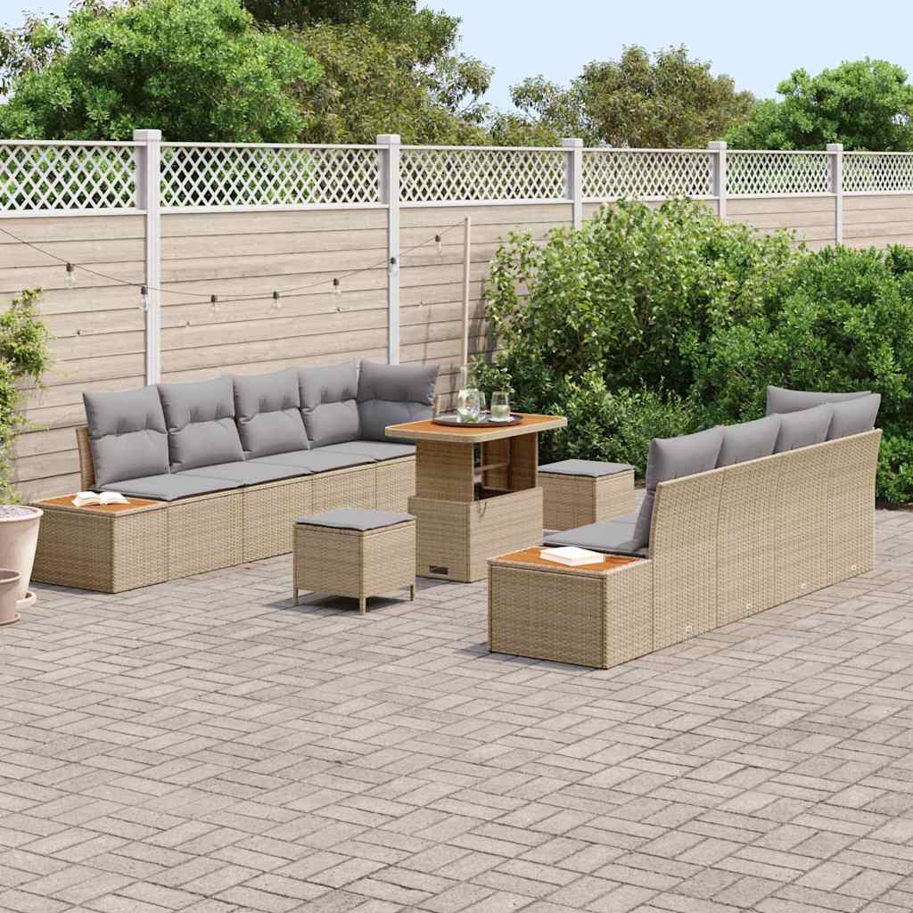 Tuinbankenset met kussen met opslag 11 pcs Beige Poly riet is nu te koop bij PeponiXL, paradijselijk wonen!