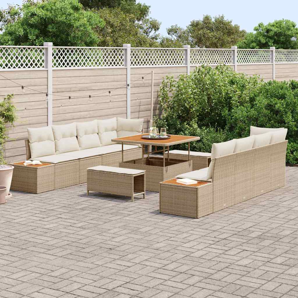 Tuinbankenset met kussen met opslag 11 pcs Beige Poly riet is nu te koop bij PeponiXL, paradijselijk wonen!