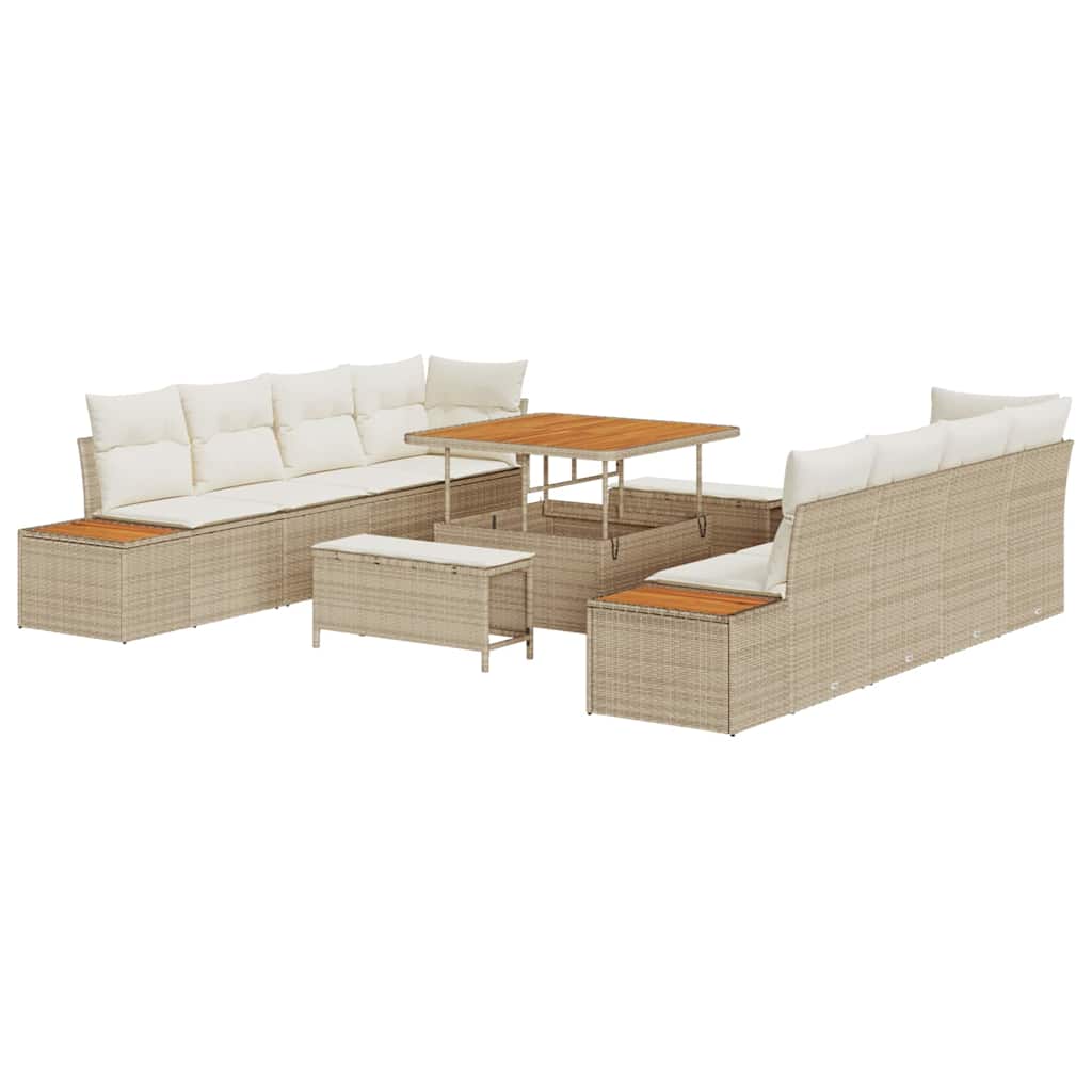 Tuinbankenset met kussen met opslag 11 pcs Beige Poly riet is nu te koop bij PeponiXL, paradijselijk wonen!