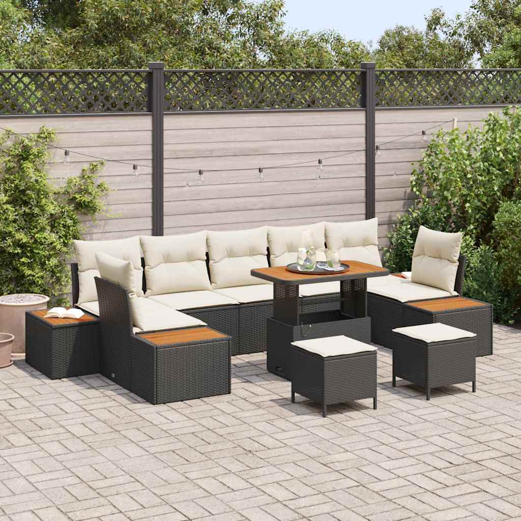 Tuinbankenset met kussen met opslag 10 pcs Zwart Poly riet is nu te koop bij PeponiXL, paradijselijk wonen!