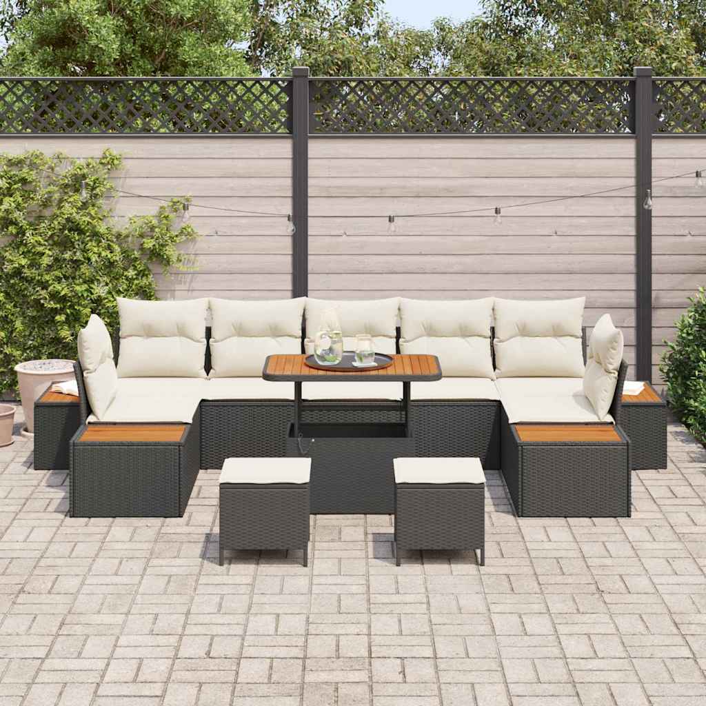 Tuinbankenset met kussen met opslag 10 pcs Zwart Poly riet is nu te koop bij PeponiXL, paradijselijk wonen!