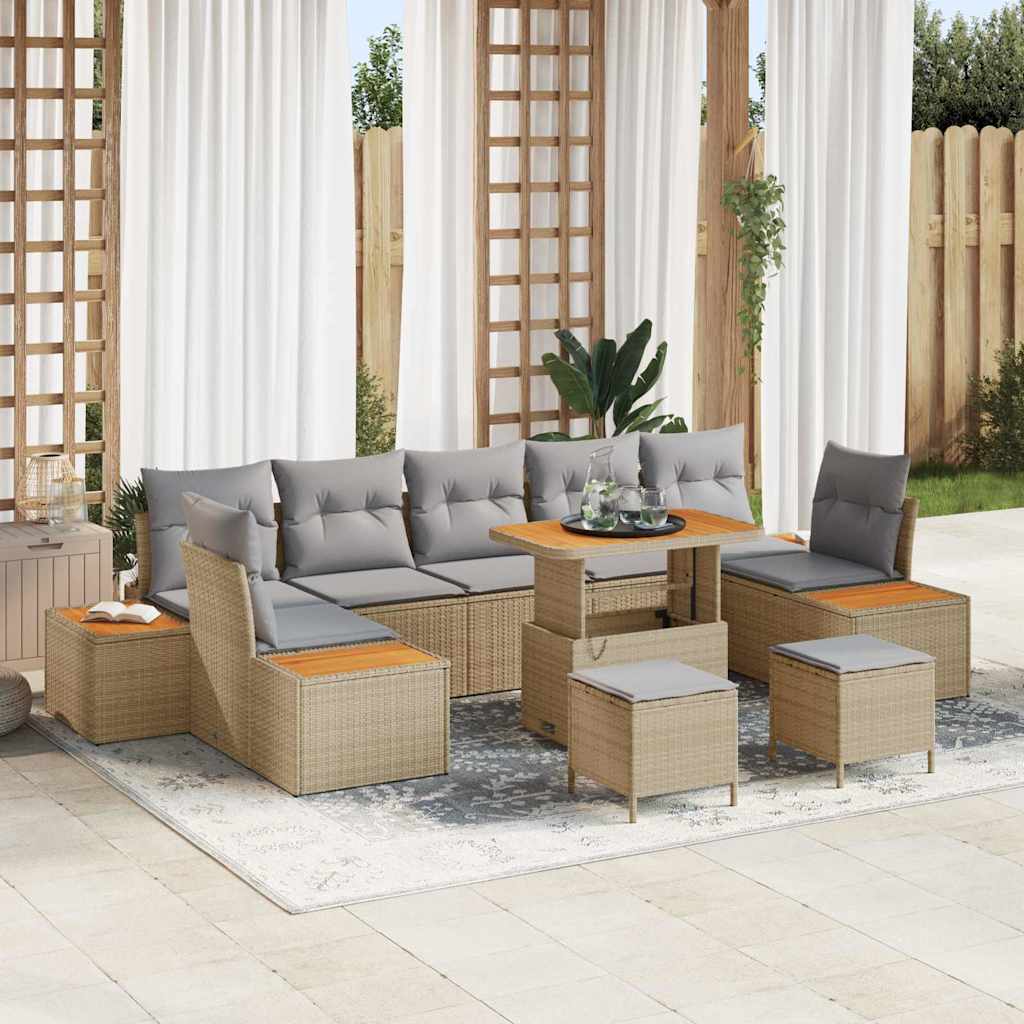 Tuinbankenset met kussen met opslag 10 pcs Beige Poly riet is nu te koop bij PeponiXL, paradijselijk wonen!