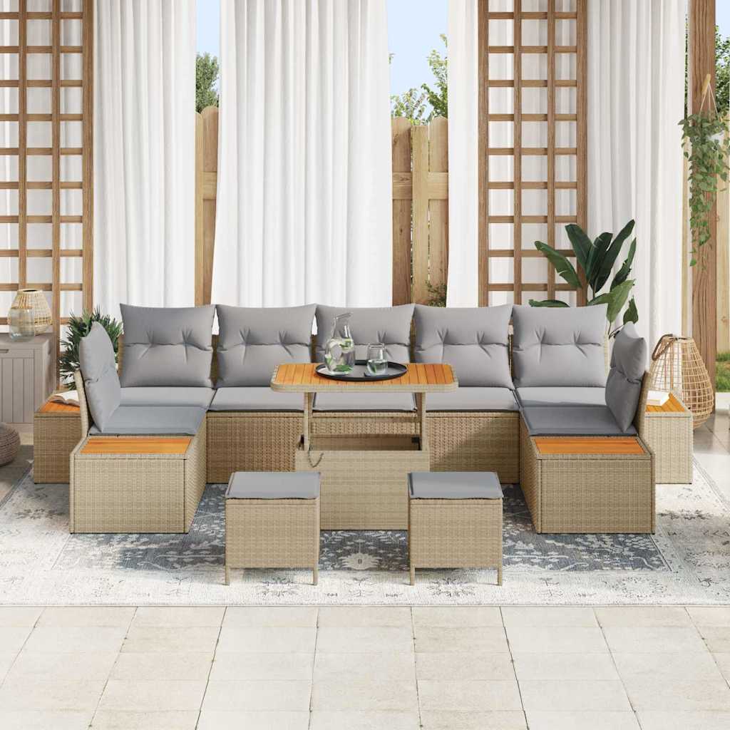 Tuinbankenset met kussen met opslag 10 pcs Beige Poly riet is nu te koop bij PeponiXL, paradijselijk wonen!
