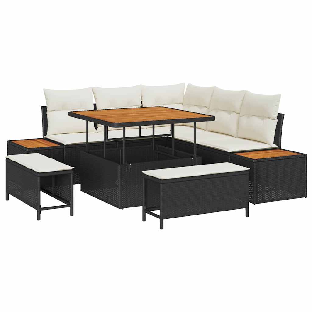 Tuinbankenset met kussen met opslag 8 pcs Zwart Poly riet is nu te koop bij PeponiXL, paradijselijk wonen!
