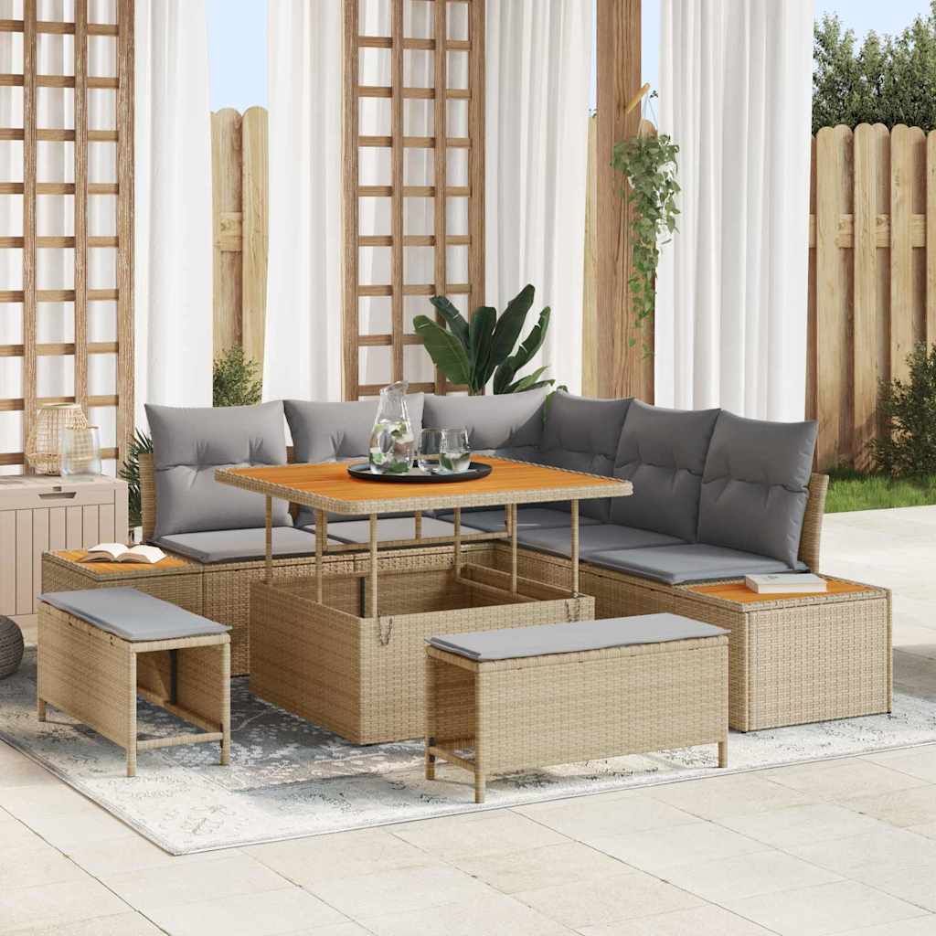 Tuinbankenset met kussen met opslag 8 pcs Beige Poly riet is nu te koop bij PeponiXL, paradijselijk wonen!