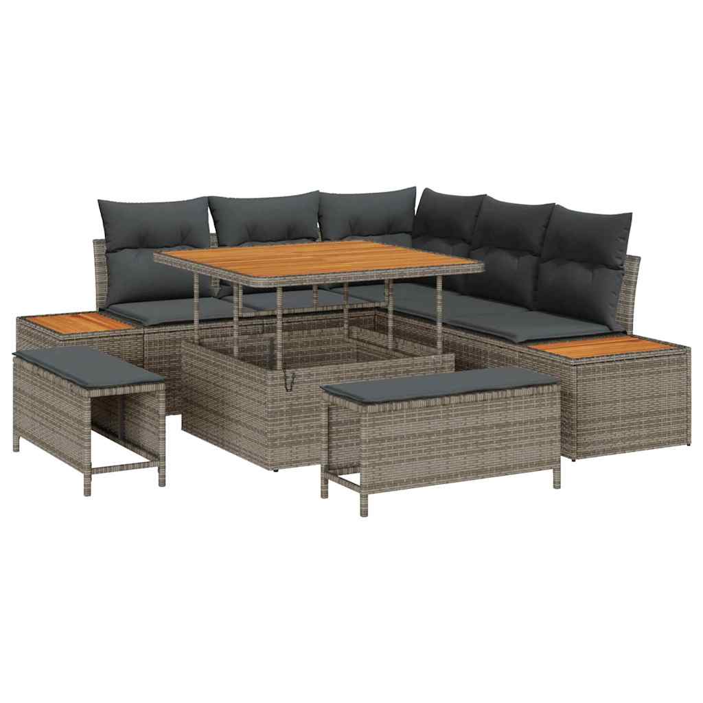 Tuinbankenset met kussen met opslag 8 pcs Grijs Poly riet is nu te koop bij PeponiXL, paradijselijk wonen!
