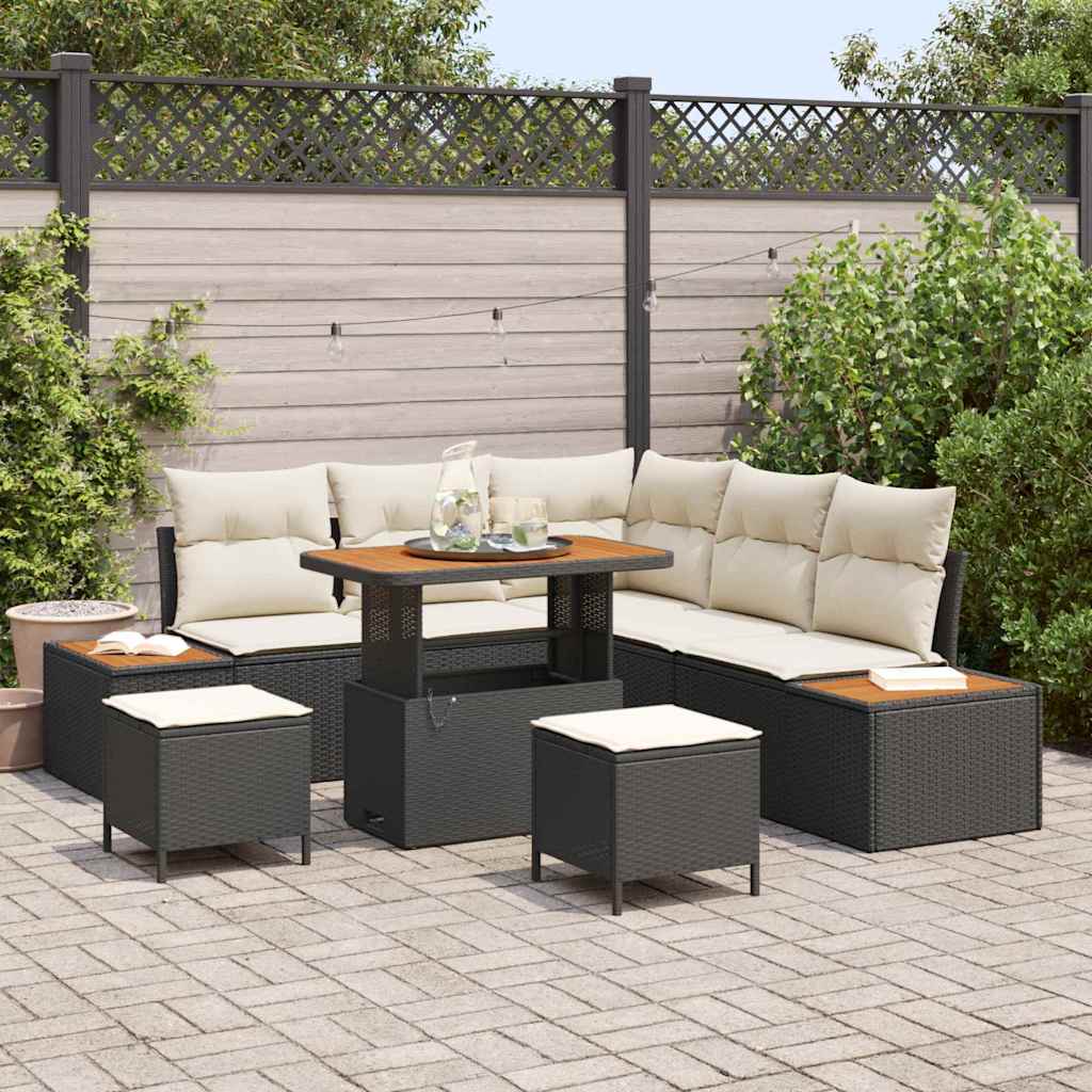 Tuinbankenset met kussen met opslag 8 pcs Zwart Poly riet is nu te koop bij PeponiXL, paradijselijk wonen!