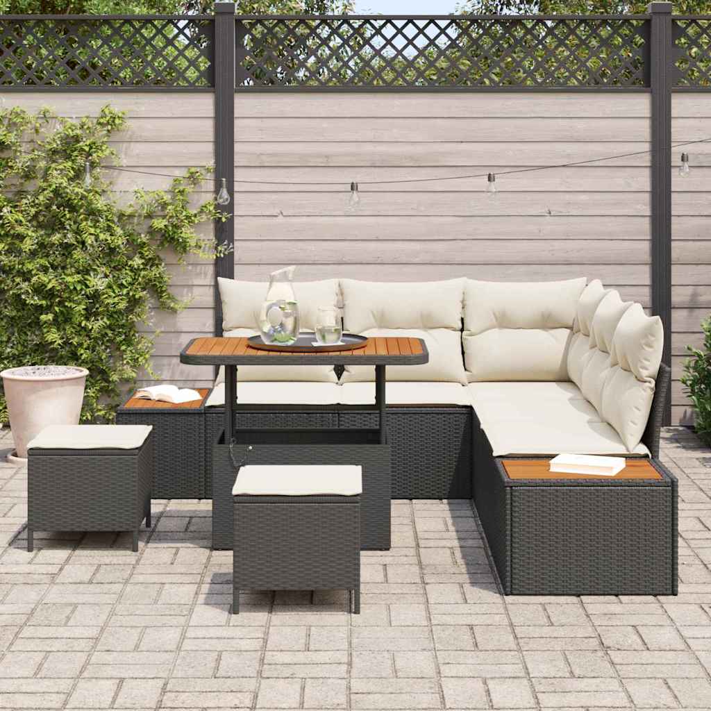 Tuinbankenset met kussen met opslag 8 pcs Zwart Poly riet is nu te koop bij PeponiXL, paradijselijk wonen!