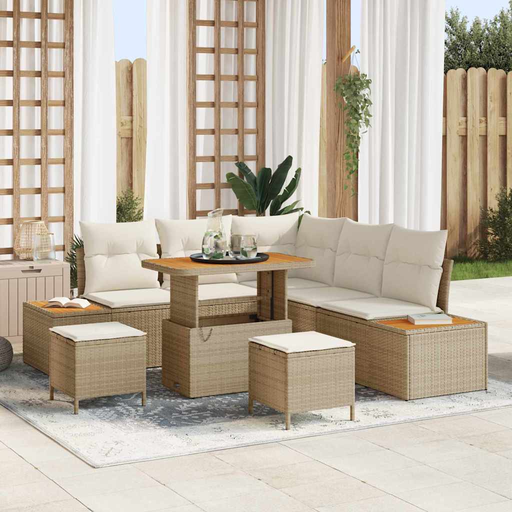 Tuinbankenset met kussen met opslag 8 pcs Beige Poly riet is nu te koop bij PeponiXL, paradijselijk wonen!