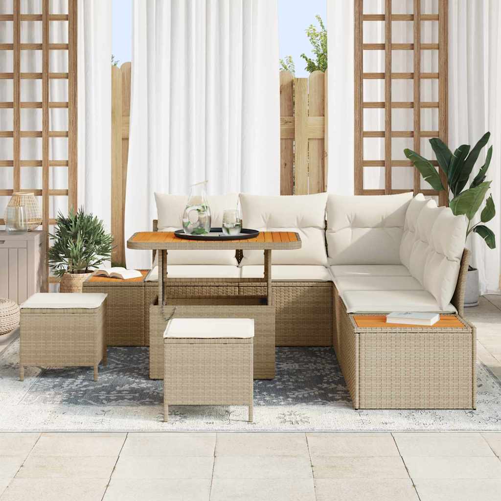 Tuinbankenset met kussen met opslag 8 pcs Beige Poly riet is nu te koop bij PeponiXL, paradijselijk wonen!