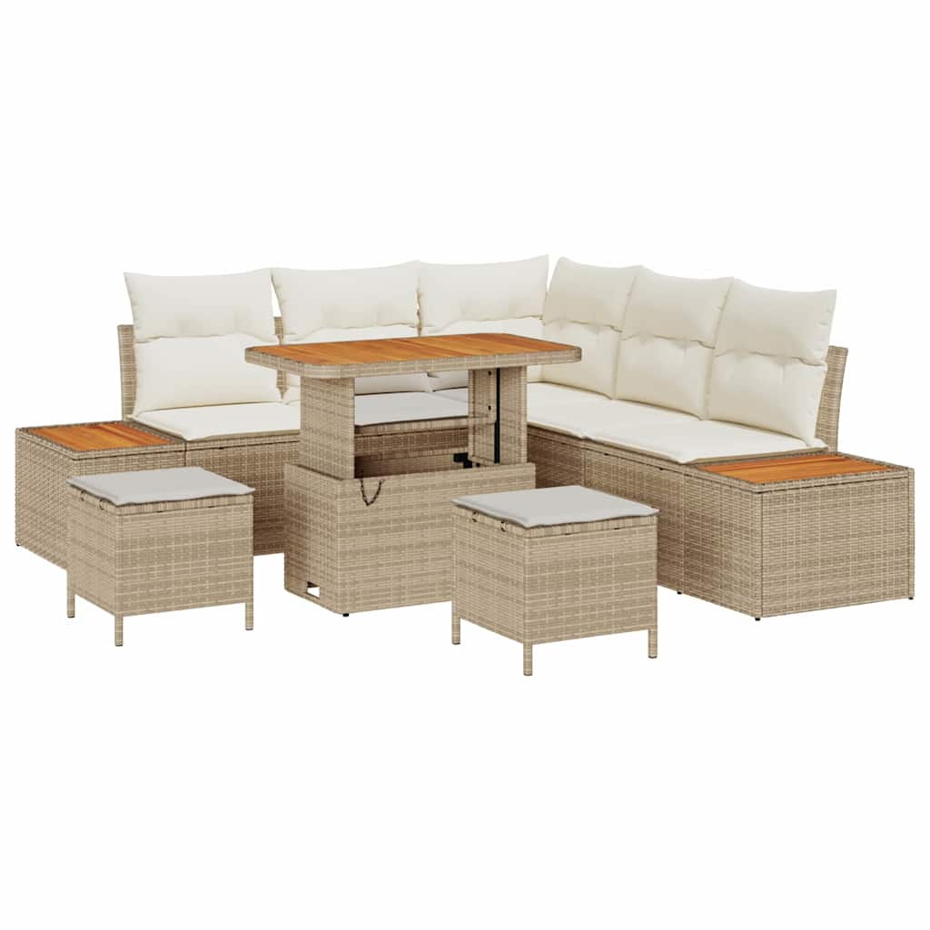 Tuinbankenset met kussen met opslag 8 pcs Beige Poly riet is nu te koop bij PeponiXL, paradijselijk wonen!