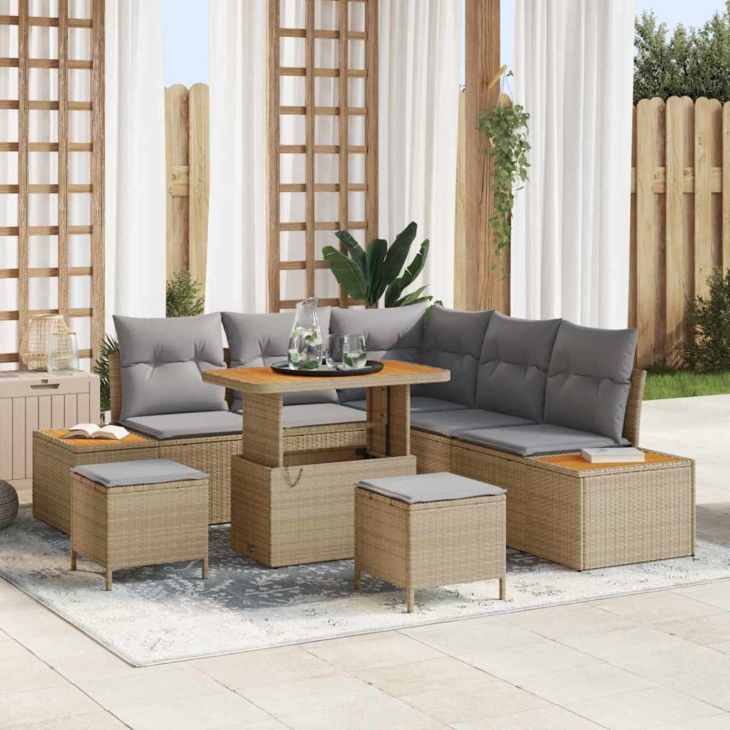 Tuinbankenset met kussen met opslag 8 pcs Beige Poly riet is nu te koop bij PeponiXL, paradijselijk wonen!