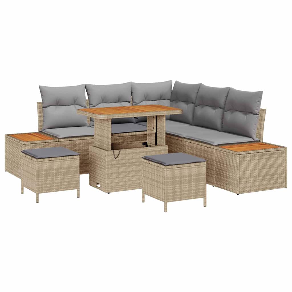Tuinbankenset met kussen met opslag 8 pcs Beige Poly riet is nu te koop bij PeponiXL, paradijselijk wonen!