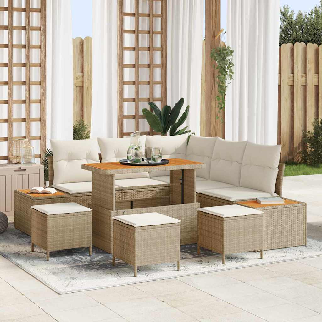 Tuinbankenset met kussen met opslag 9 pcs Beige Poly riet is nu te koop bij PeponiXL, paradijselijk wonen!