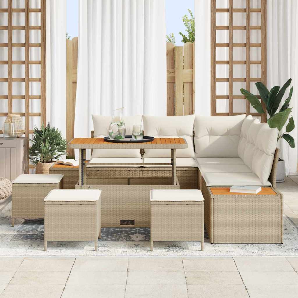 Tuinbankenset met kussen met opslag 9 pcs Beige Poly riet is nu te koop bij PeponiXL, paradijselijk wonen!