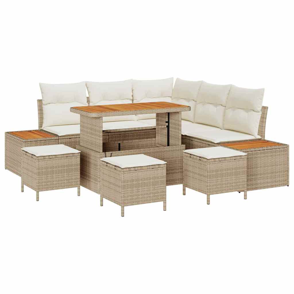 Tuinbankenset met kussen met opslag 9 pcs Beige Poly riet is nu te koop bij PeponiXL, paradijselijk wonen!