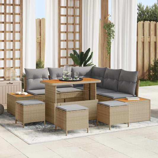 Tuinbankenset met kussen met opslag 9 pcs Beige Poly riet is nu te koop bij PeponiXL, paradijselijk wonen!