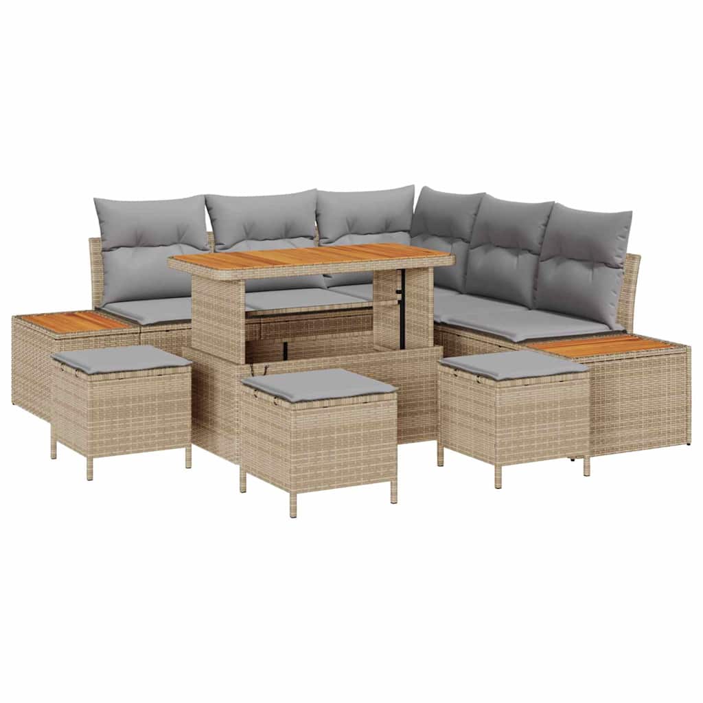 Tuinbankenset met kussen met opslag 9 pcs Beige Poly riet is nu te koop bij PeponiXL, paradijselijk wonen!