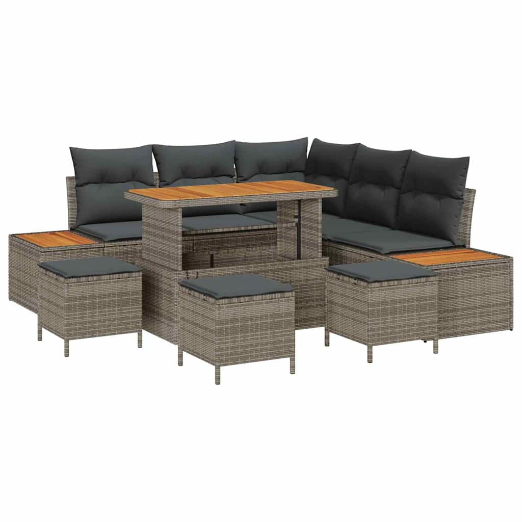 Tuinbankenset met kussen met opslag 9 pcs Grijs Poly riet is nu te koop bij PeponiXL, paradijselijk wonen!