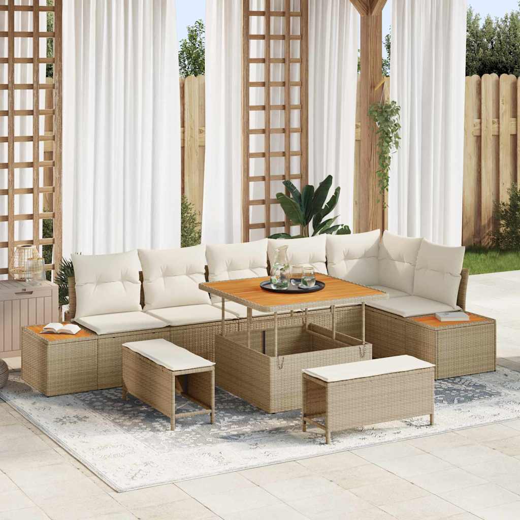 Tuinbankenset met kussen met opslag 9 pcs Beige Poly riet is nu te koop bij PeponiXL, paradijselijk wonen!