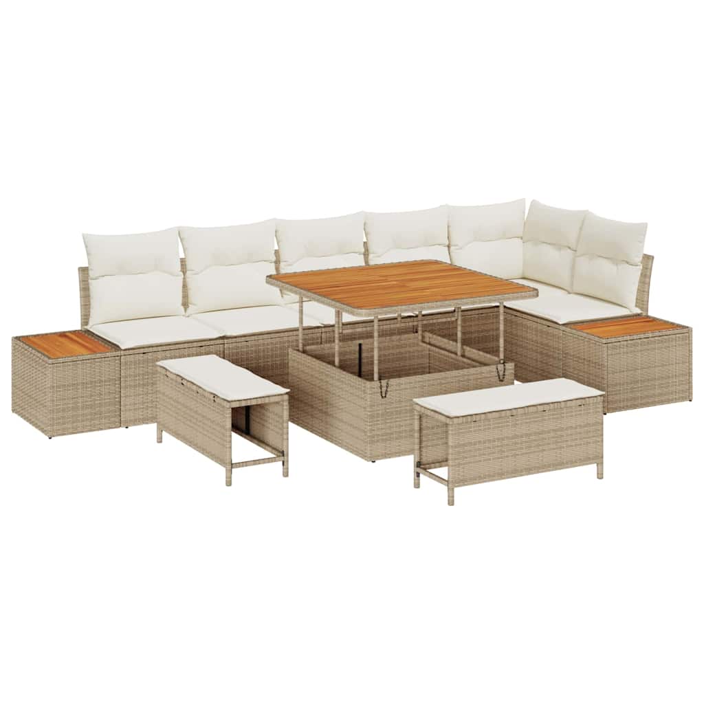 Tuinbankenset met kussen met opslag 9 pcs Beige Poly riet is nu te koop bij PeponiXL, paradijselijk wonen!