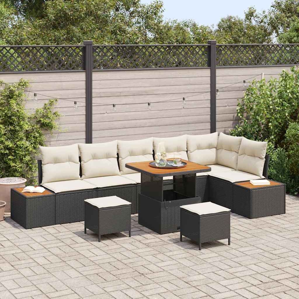 Tuinbankenset met kussen met opslag 9 pcs Zwart Poly riet is nu te koop bij PeponiXL, paradijselijk wonen!
