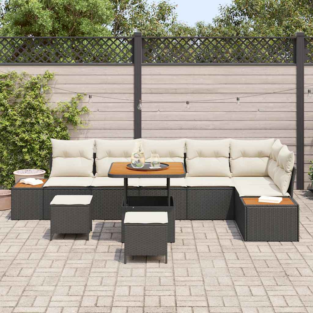 Tuinbankenset met kussen met opslag 9 pcs Zwart Poly riet is nu te koop bij PeponiXL, paradijselijk wonen!