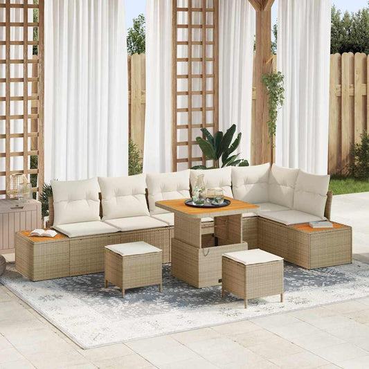 Tuinbankenset met kussen met opslag 9 pcs Beige Poly riet is nu te koop bij PeponiXL, paradijselijk wonen!