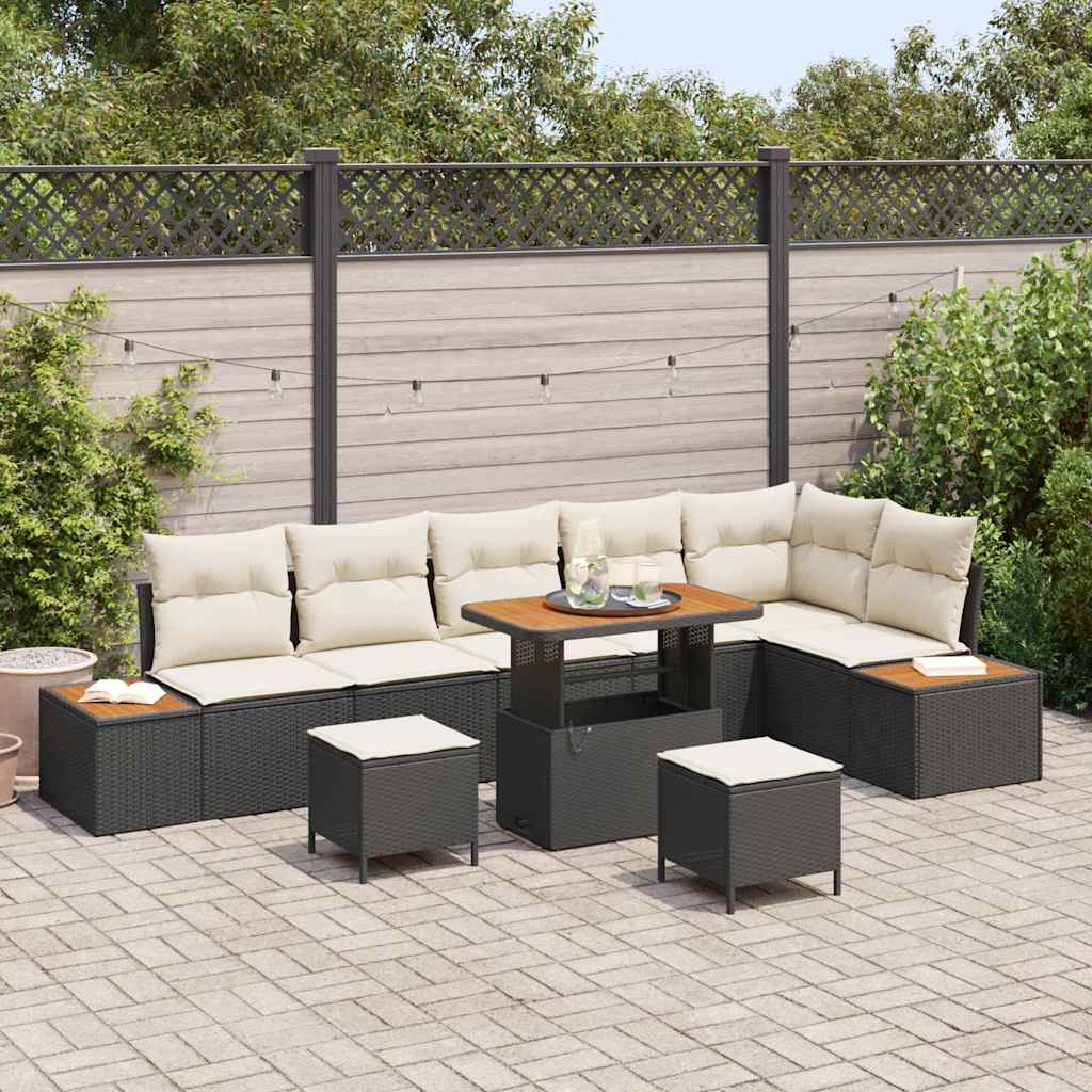 Tuinbankenset met kussen met opslag 9 pcs Zwart Poly riet is nu te koop bij PeponiXL, paradijselijk wonen!