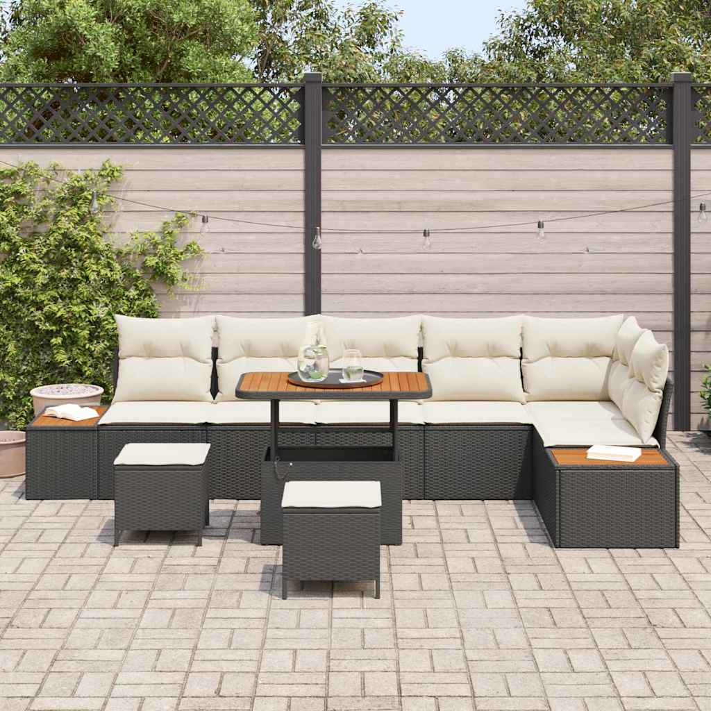 Tuinbankenset met kussen met opslag 9 pcs Zwart Poly riet is nu te koop bij PeponiXL, paradijselijk wonen!