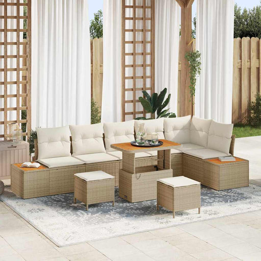 Tuinbankenset met kussen met opslag 9 pcs Beige Poly riet is nu te koop bij PeponiXL, paradijselijk wonen!