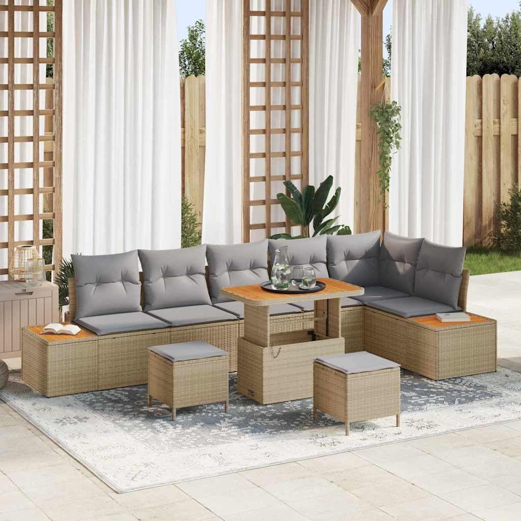 Tuinbankenset met kussen met opslag 9 pcs Beige Poly riet is nu te koop bij PeponiXL, paradijselijk wonen!