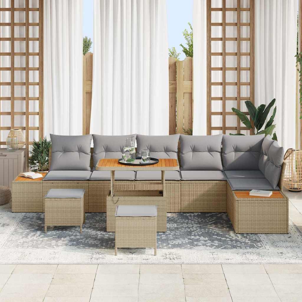 Tuinbankenset met kussen met opslag 9 pcs Beige Poly riet is nu te koop bij PeponiXL, paradijselijk wonen!