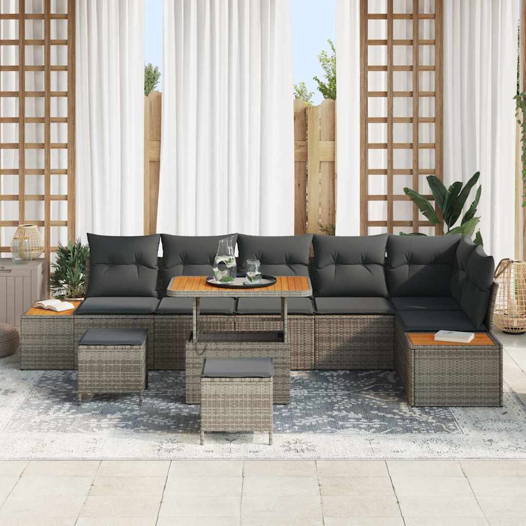 Tuinbankenset met kussen met opslag 9 pcs Grijs Poly riet is nu te koop bij PeponiXL, paradijselijk wonen!