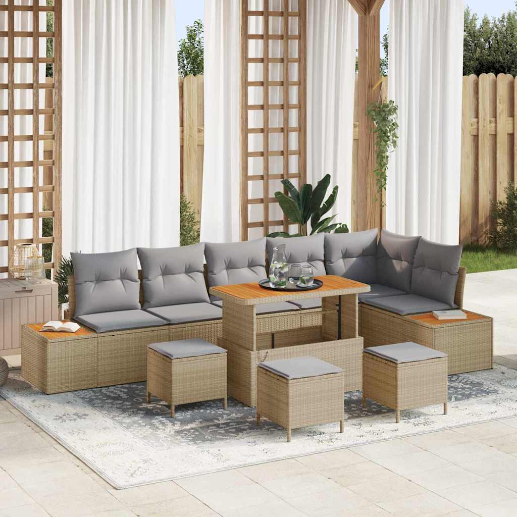 Tuinbankenset met kussen met opslag 10 pcs Beige Poly riet is nu te koop bij PeponiXL, paradijselijk wonen!