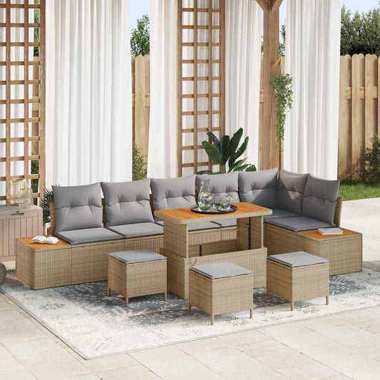 Tuinbankenset met kussen met opslag 10 pcs Beige Poly riet is nu te koop bij PeponiXL, paradijselijk wonen!