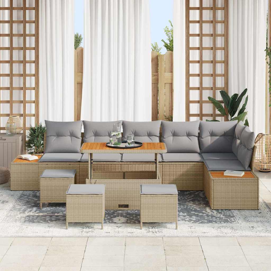 Tuinbankenset met kussen met opslag 10 pcs Beige Poly riet is nu te koop bij PeponiXL, paradijselijk wonen!