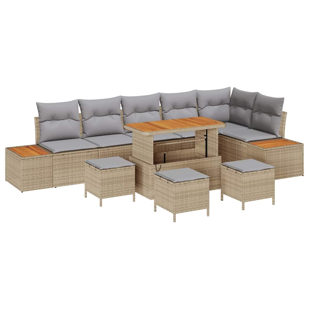 Tuinbankenset met kussen met opslag 10 pcs Beige Poly riet is nu te koop bij PeponiXL, paradijselijk wonen!