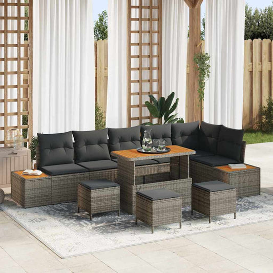 Tuinbankenset met kussen met opslag 10 pcs Grijs Poly riet is nu te koop bij PeponiXL, paradijselijk wonen!