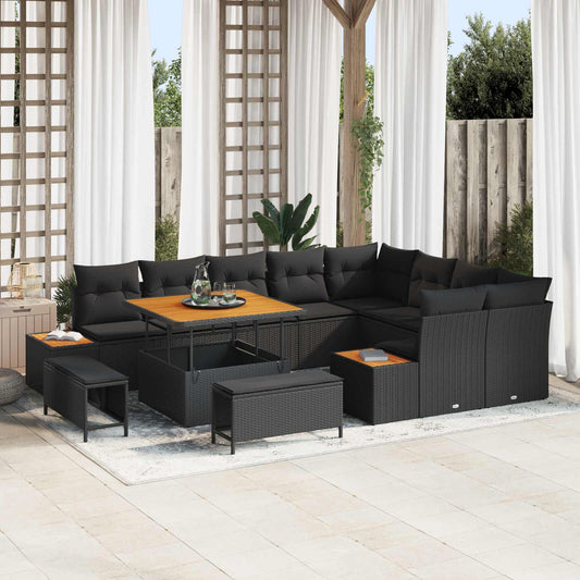 Tuinbankenset met kussen met opslag 12 pcs Zwart Poly riet is nu te koop bij PeponiXL, paradijselijk wonen!