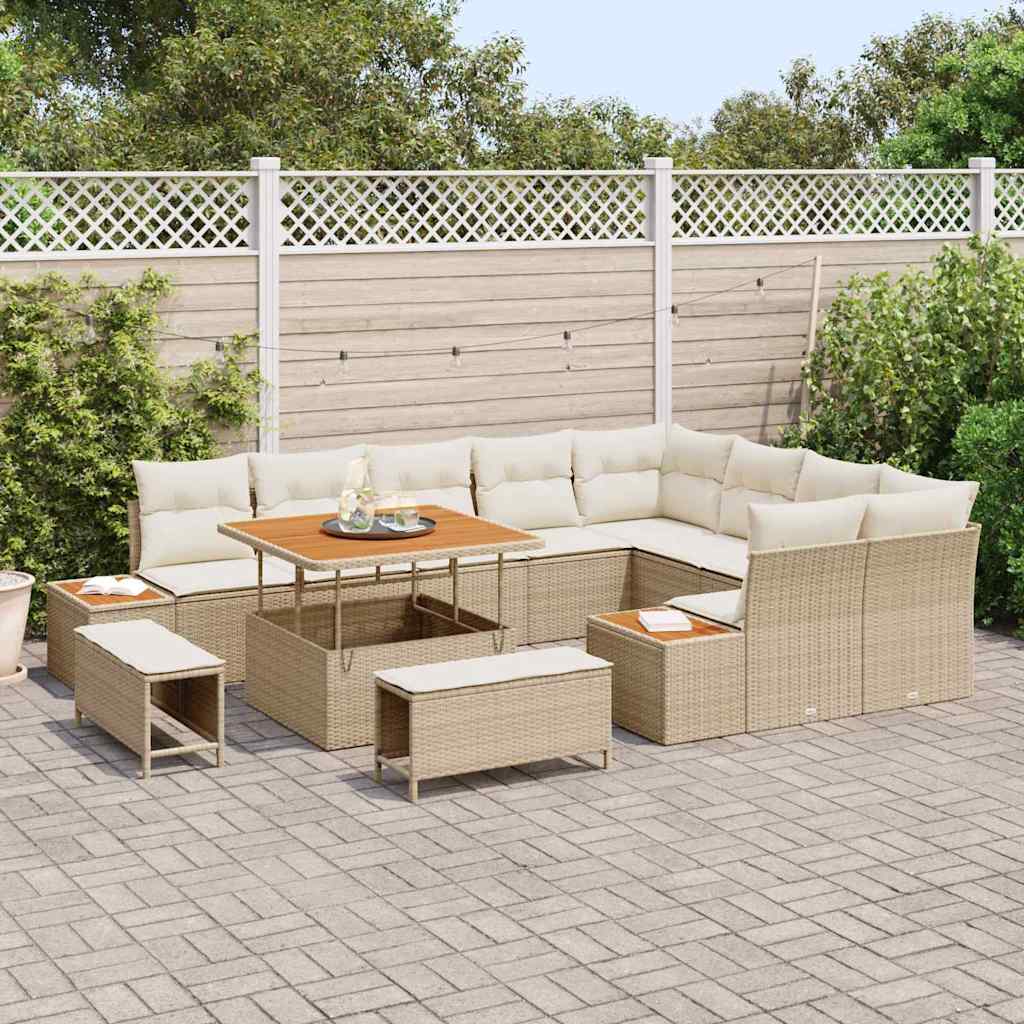 Tuinbankenset met kussen met opslag 12 pcs Beige Poly riet is nu te koop bij PeponiXL, paradijselijk wonen!