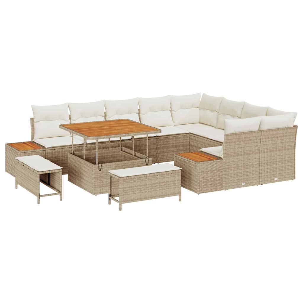 Tuinbankenset met kussen met opslag 12 pcs Beige Poly riet is nu te koop bij PeponiXL, paradijselijk wonen!