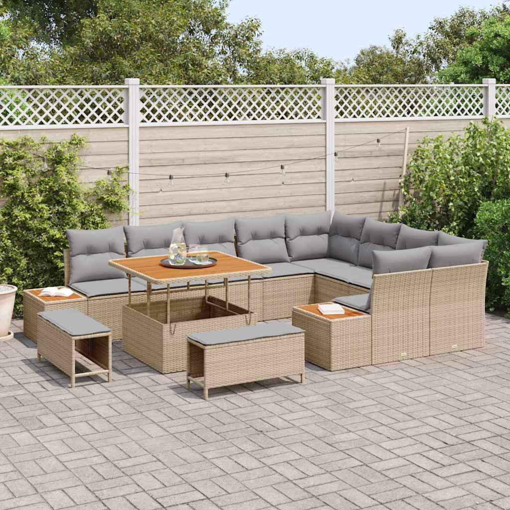 Tuinbankenset met kussen met opslag 12 pcs Beige Poly riet is nu te koop bij PeponiXL, paradijselijk wonen!
