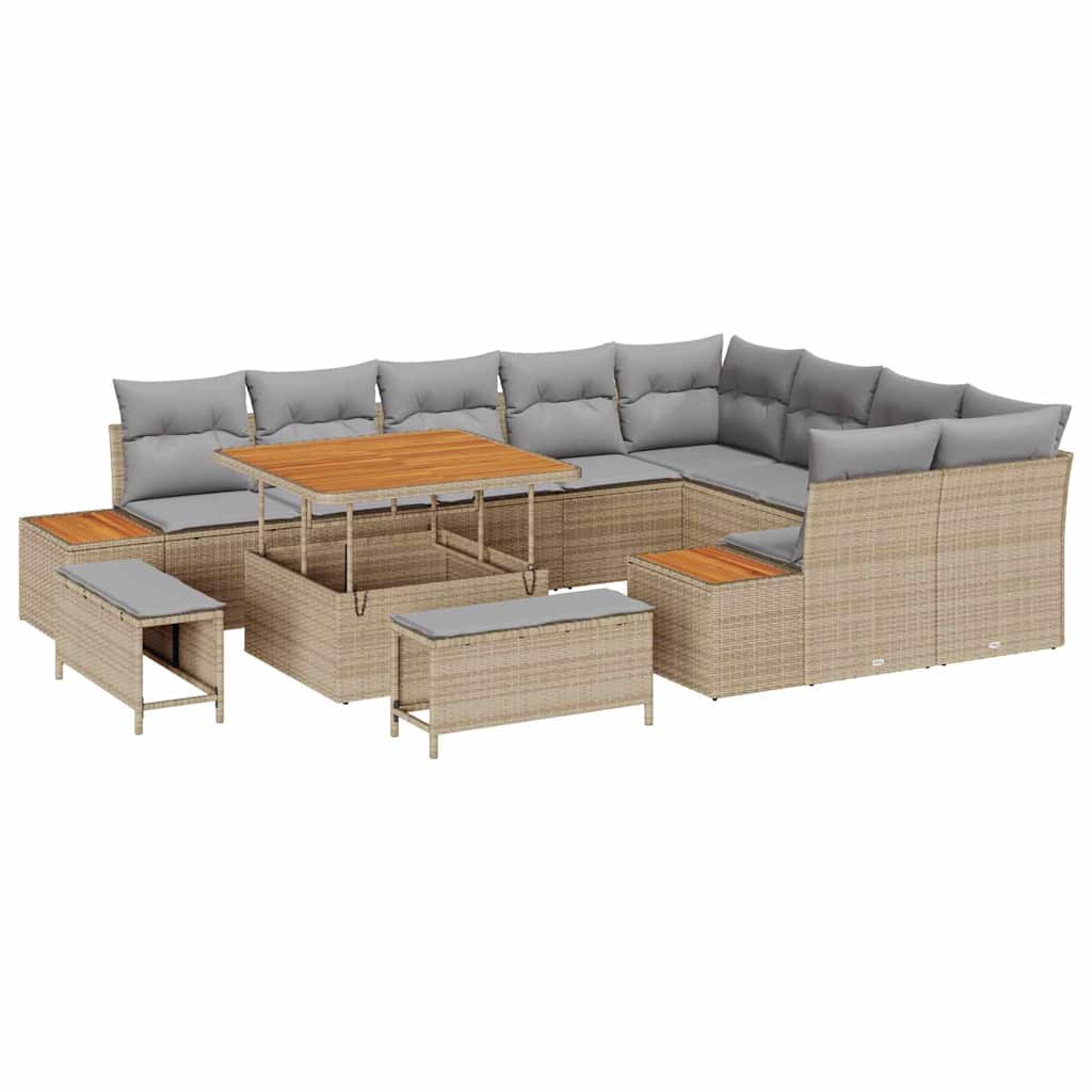 Tuinbankenset met kussen met opslag 12 pcs Beige Poly riet is nu te koop bij PeponiXL, paradijselijk wonen!