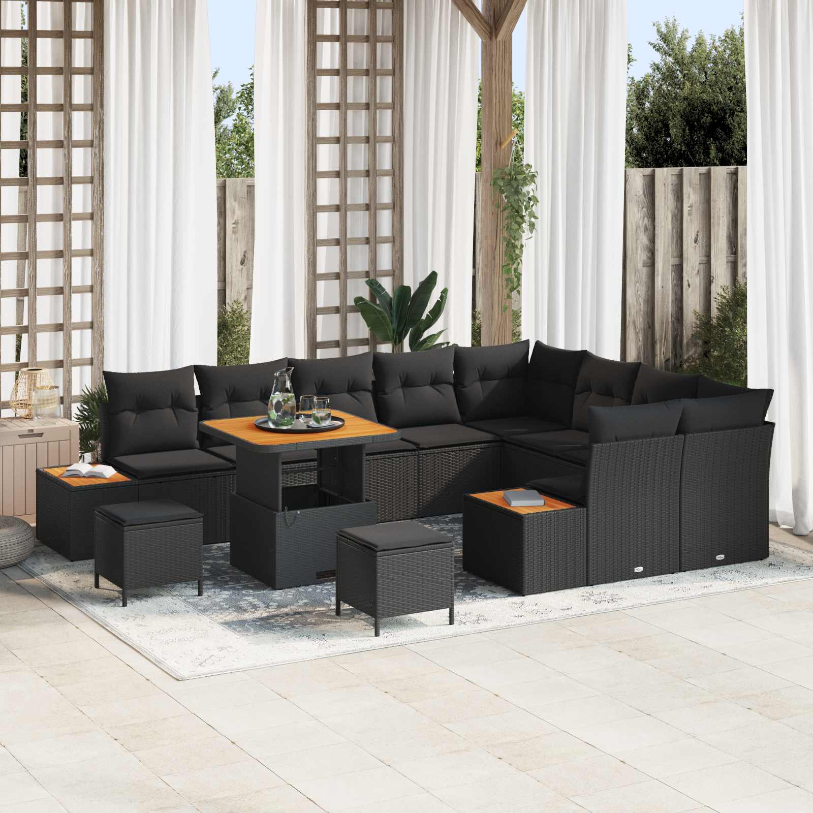 Tuinbankenset met kussen met opslag 12 pcs Zwart Poly riet is nu te koop bij PeponiXL, paradijselijk wonen!