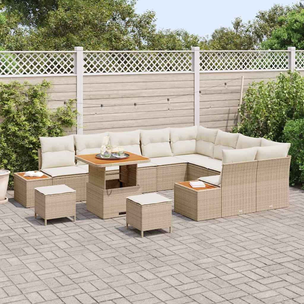 Tuinbankenset met kussen met opslag 12 pcs Beige Poly riet is nu te koop bij PeponiXL, paradijselijk wonen!