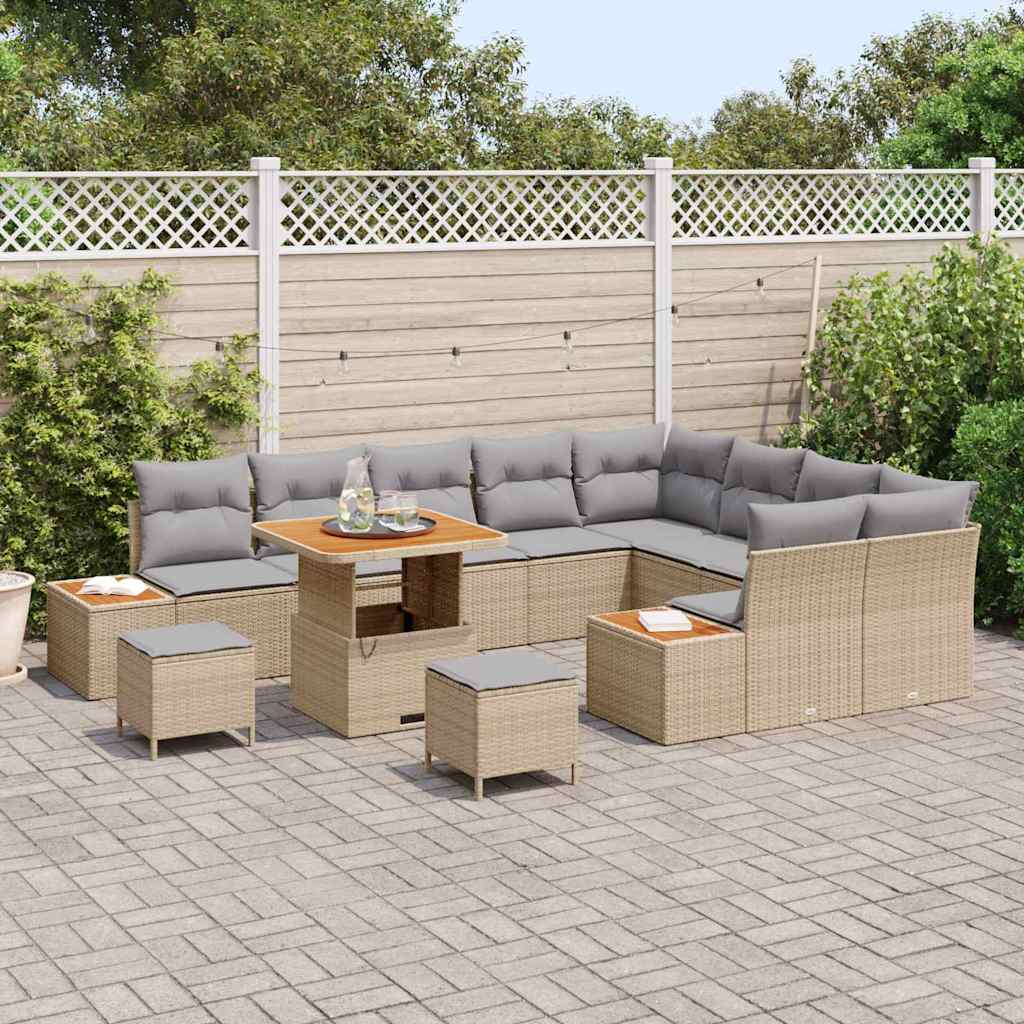 Tuinbankenset met kussen met opslag 12 pcs Beige Poly riet is nu te koop bij PeponiXL, paradijselijk wonen!